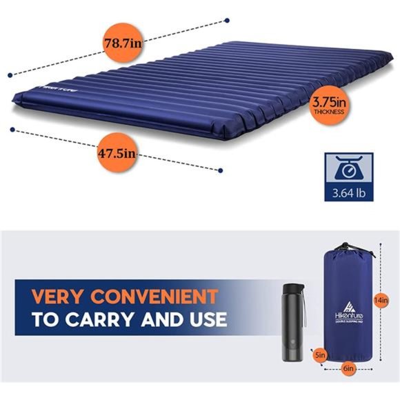 Double Sleeping Pad,Extra Thick 3.75in Camping Mattress 2 Person,Queen Size - Picture 3 of 6